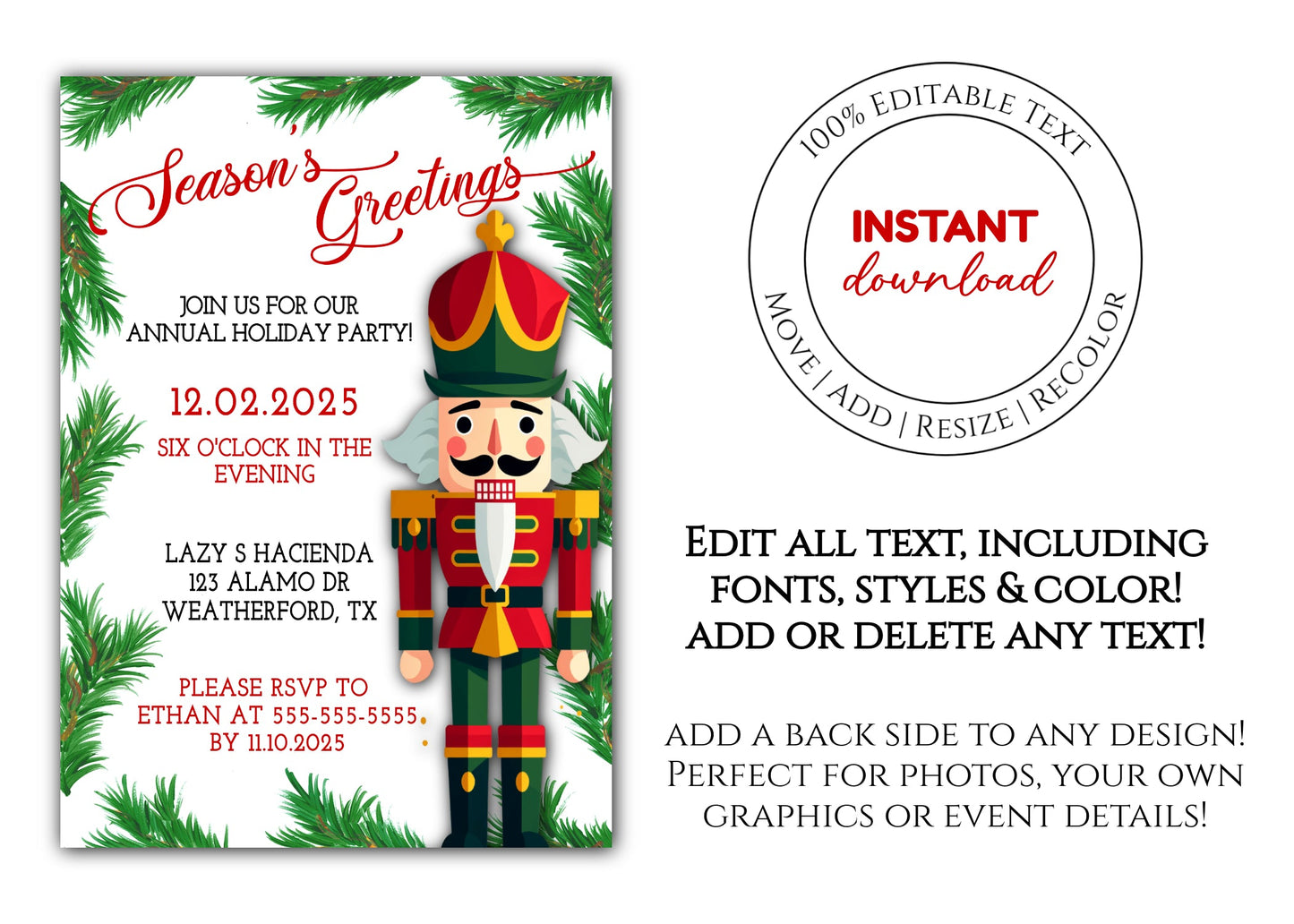 Christmas Party Invitation Template - Digital & Printable