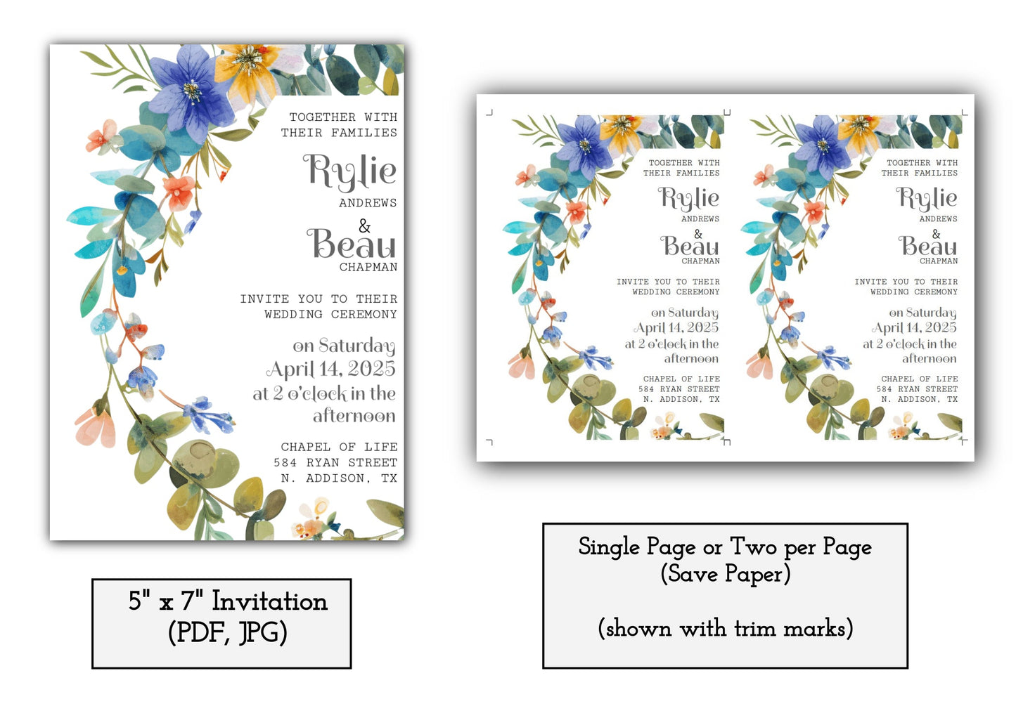 Floral Wedding Invitation Template - Printable & Digital
