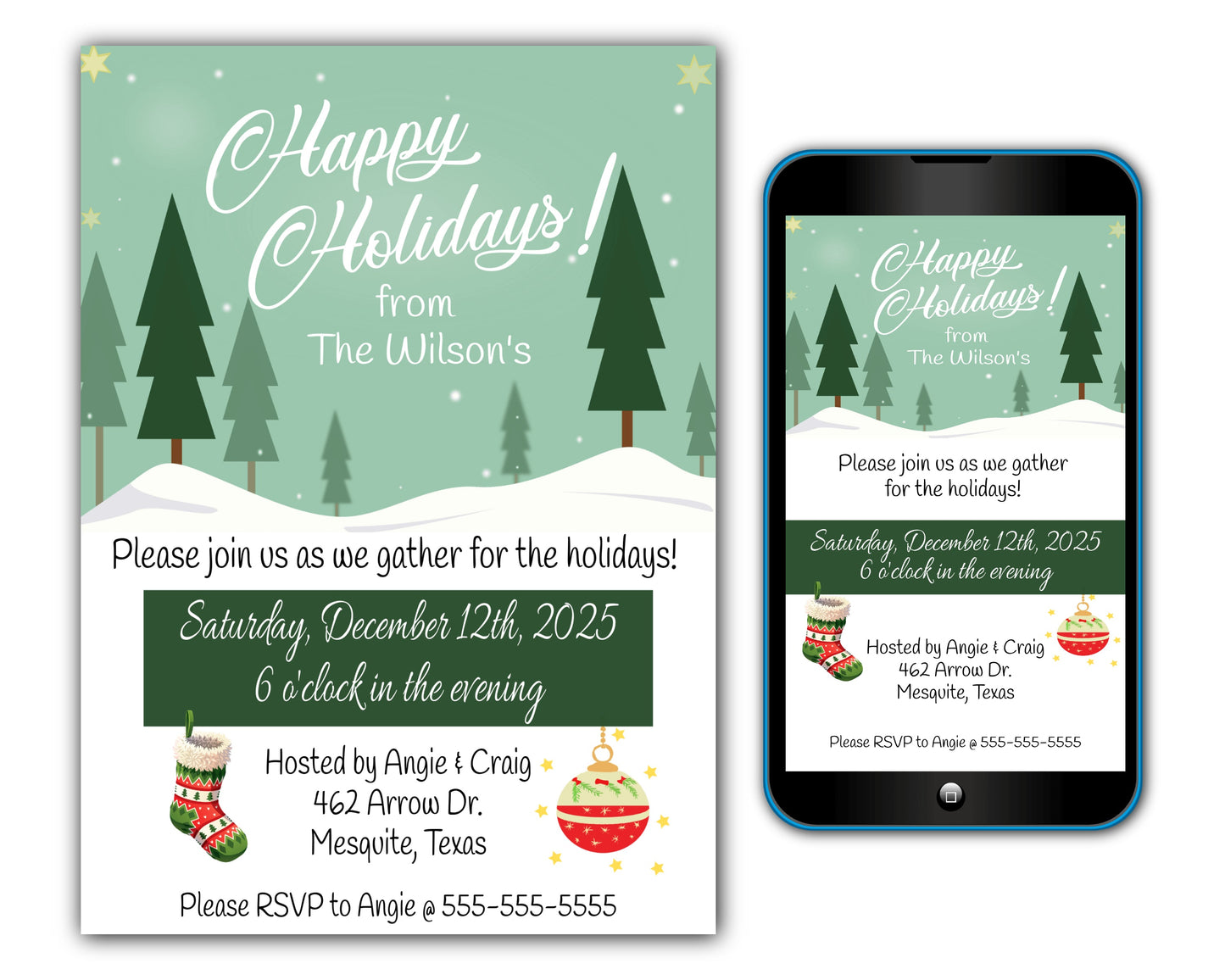 Happy Holidays Christmas Party Invitation Template - Digital & Printable