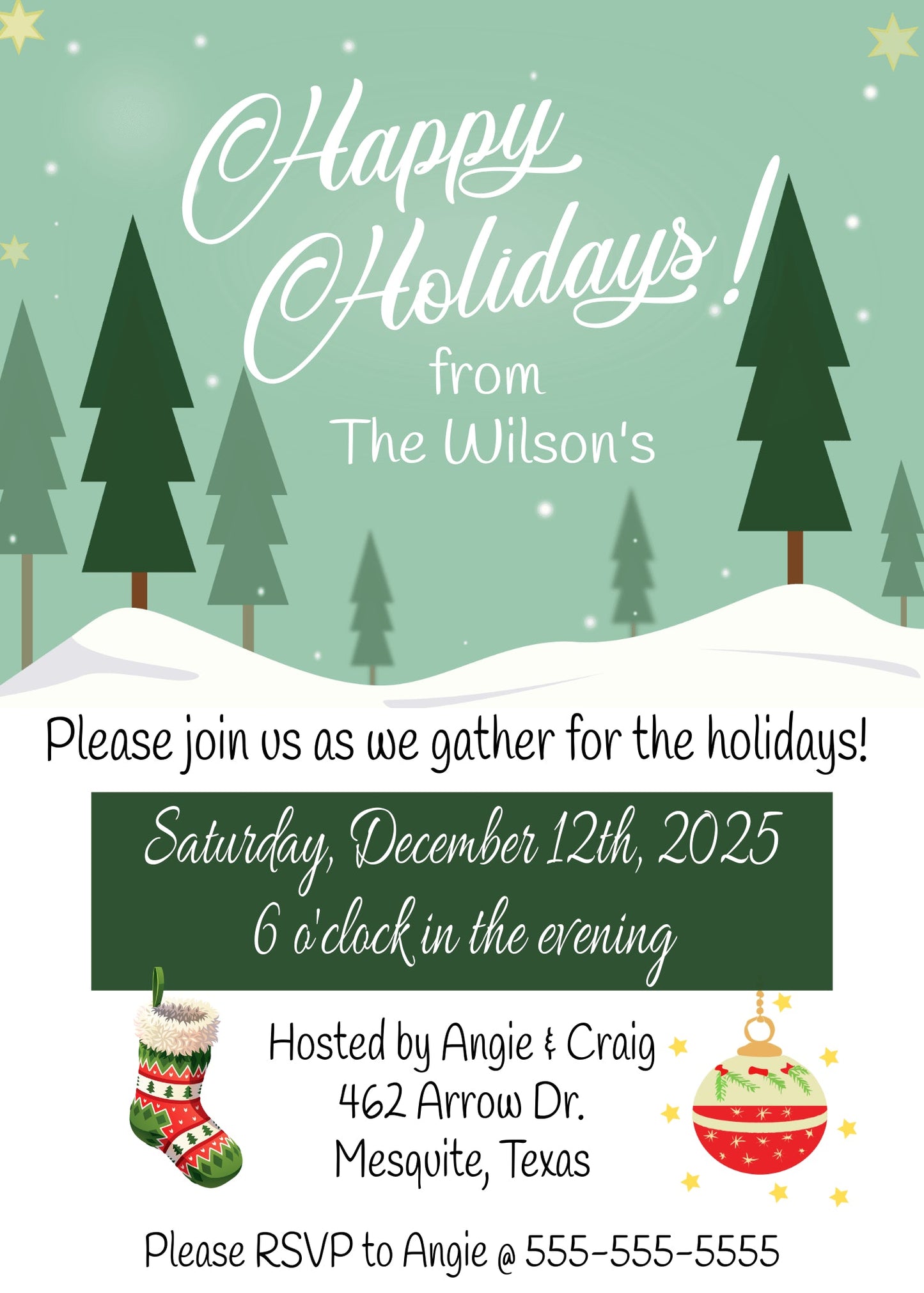 Happy Holidays Christmas Party Invitation Template - Digital & Printable