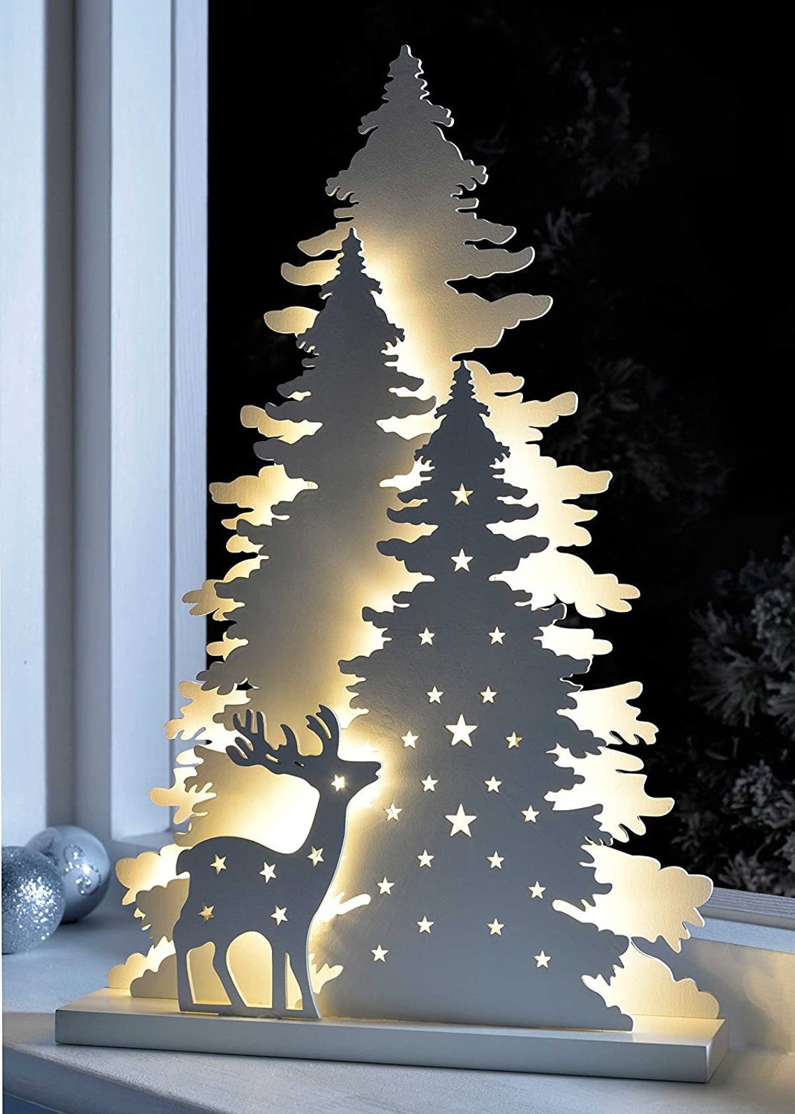 Christmas Ornament Xmas Festive Tree Deer Laser Cut Light Up Decoration CDR dxf svg PDF File