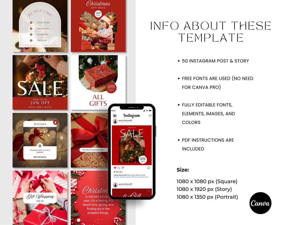 Christmas Instagram Post and Story Templates, Editable