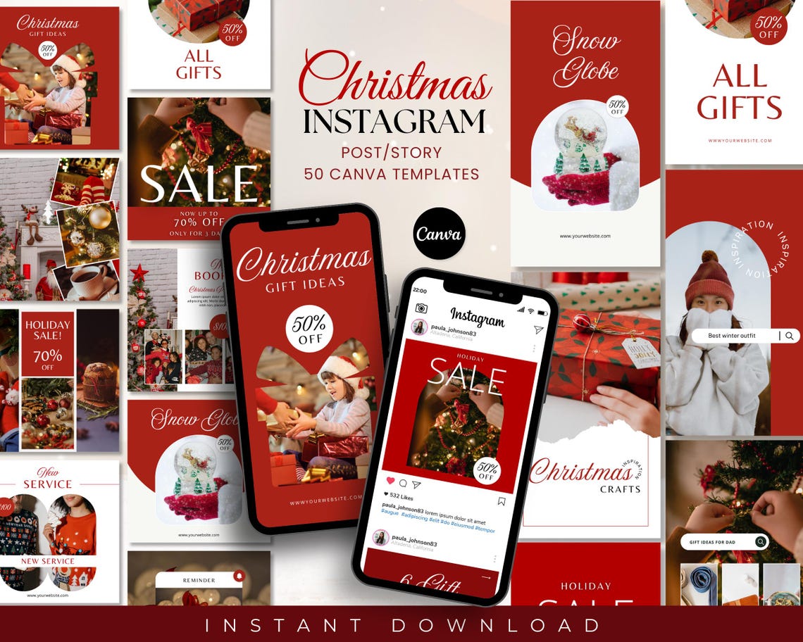 Christmas Instagram Post and Story Templates, Editable