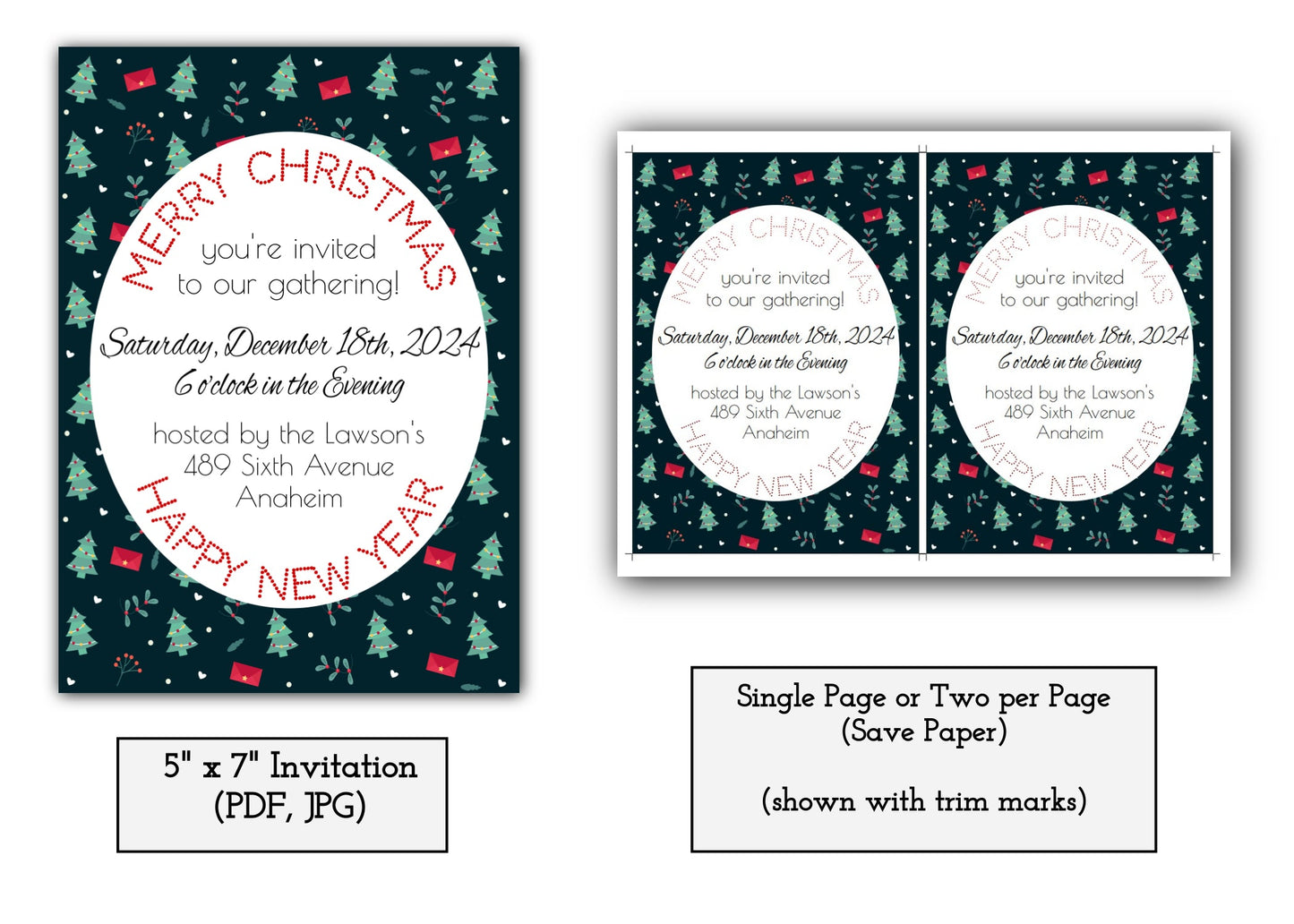 Merry Christmas Party Invitation Template - Printable & Digital